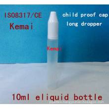 NEWEST sepcial longer 10ml plastic child safe PE bottle for eliquid=top quality ISO8317 PET/PE bottle manufactory since 2003